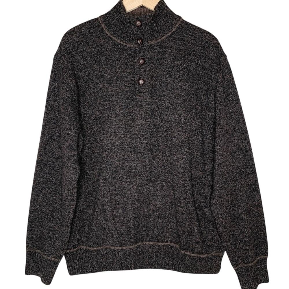 Daniele Blasi Wool Blend Button Mock Sweater XL Brown Black Heather Marl Italy